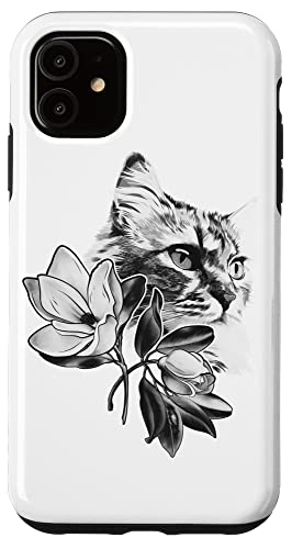 Hülle für iPhone 11 Schöne Katze mit Magnolien Blumen, Floral von Cats by Fluffabulous Prints