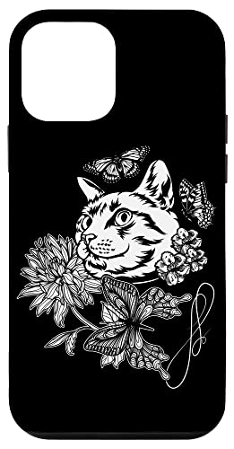 Hülle für iPhone 12 mini Katze, Blumen und Schmetterlinge, Cat Floral von Cats by Fluffabulous Prints