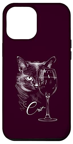 Hülle für iPhone 15 Pro Max Katze mit Wein, Scribble Art, Weinliebhaber, Winzer von Cats by Fluffabulous Prints