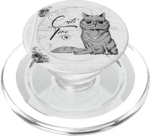 Katze, klassischer Vintage-Look, hellgrau PopSockets PopGrip für MagSafe von Cats by Fluffabulous Prints