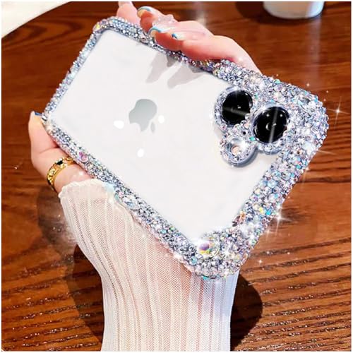 Cavdycidy Designer-Schutzhülle für iPhone 16 Plus, glitzernde transparente Schutzhülle für Damen, niedliche Glitzer-Handyhülle mit glitzernden Strass-Diamant-Kameraschutz, Airbag-Schutzfolie, von Cavdycidy