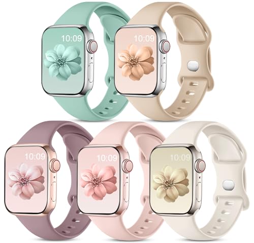 CeMiKa 5 Stück Armbänder Kompatibel mit Apple Watch Armband 38mm 40mm 41mm 42mm 44mm 45mm 49mm - Silikon Sport Ersatz Band für iWatch Armband Series 8 7 6 5 4 3 2 1 SE Ultra - Damen Herren von CeMiKa