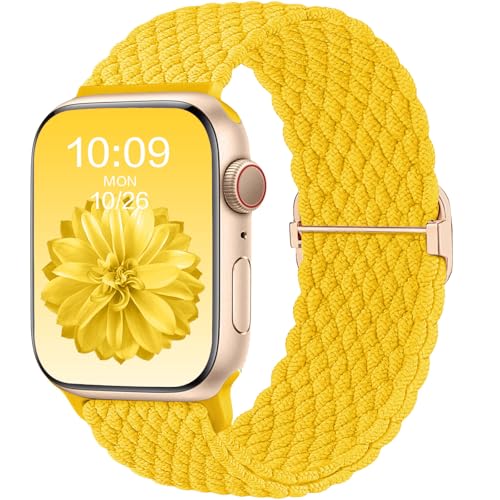 CeMiKa Geflochtenes Armband Kompatibel mit Apple Watch Armband 41mm 40mm 38mm 42mm Damen Herren, Stoff Elastisches Solo Loop Nylon Armband für iWatch Series 10 9 8 7 6 5 4 3 SE Ultra 2 1,Gelb von CeMiKa