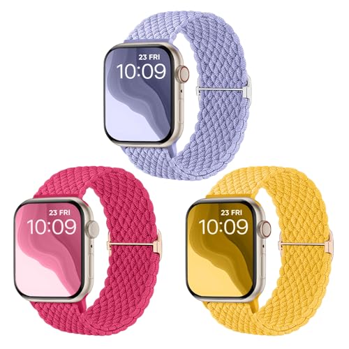 CeMiKa Geflochtenes Armband kompatibel mit Apple Watch Armband 42mm 41mm 40mm 38mm Herren Damen, Stoff Elastisches Sport Solo Loop Nylon Band für iWatch Series 10 9 8 7 6 5 4 3 SE Ultra 2 1, 3 Stück von CeMiKa