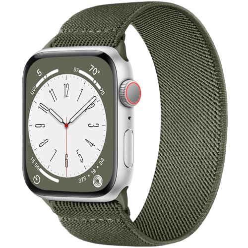 CeMiKa Kompatibel mit Apple Watch Armband 41mm 42mm 40mm 38mm Damen Herren, Stoff Nylon Elastisch Stretch Sport Solo Loop Ersatzband für iWatch Serie 10 9 8 7 SE 6 5 4 3 Ultra 2 1,Grün von CeMiKa