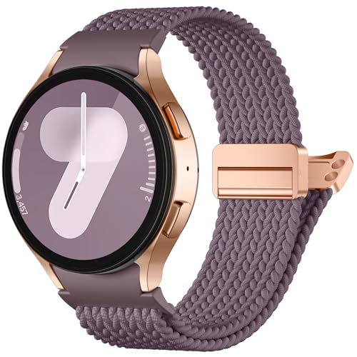 CeMiKa One Klick Geflochtenes Armband Kompatibel mit Samsung Galaxy Watch 7 6 5 4 Armband 40mm 44mm, Magnet Armband für Samsung Watch 6 Classic 47mm 43mm/5 Pro 45mm/4 Classic 42mm 46mm, Rauchviolett von CeMiKa