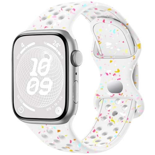 CeMiKa Sport Armband Kompatibel mit Apple Watch Armband 42mm 44mm 45mm 49mm für Frauen Männer, Umweltfreundlich Atmungsaktives Silikon Armband für iWatch Series 9 8 7 6 5 4 SE Ultra Ultra 2, Weiß von CeMiKa