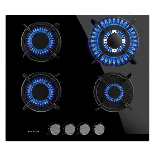 Cecotec Gasherd Bolero Squad G 4200S Glass Black, 8000W, 4 Brenner, schwarzes Glas, Gusseisenroste, Triple-Crown WOK-Brenner, elektrische Zündung, Sicherheitsventilsystem von Cecotec