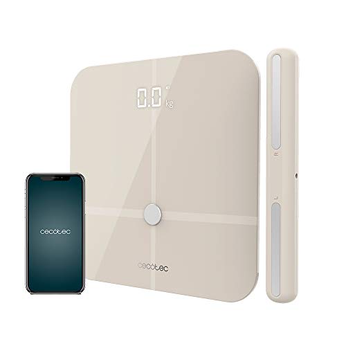 Cecotec Waage Surface Precision 10600 Smart Healty Pro Beige. Mit App, Bluetooth-Konnektivität, Leiste mit Sensoren für die Bioimpedanzmessung, 15 Parameter, extraplanes Design von Cecotec