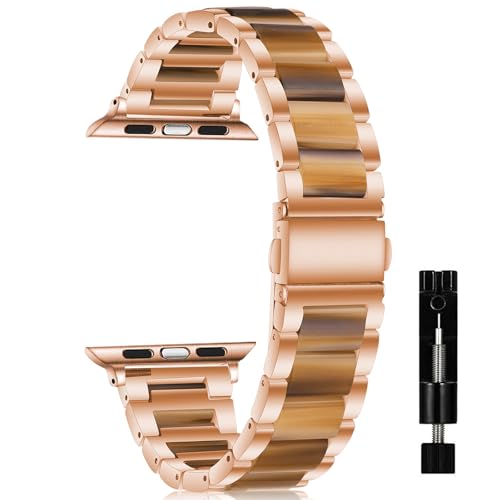 CeiBand Armband Kompatibel mit Apple Watch 42mm/44mm/45mm/46mm/49mm, Uhrenarmbänder aus Kunstharz und Metall für iWatch Ultra/Series 10 9 8 7 6 SE 5 4 3 2 1 Herren Damen- Braun von CeiBand