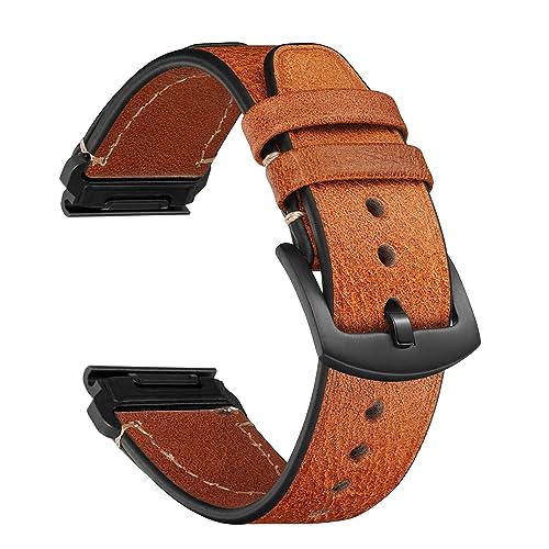 CeiBand Leder Armband für Garmin Quickfit 22mm 26mm, Damen und Herren Weich und Bequem Leder Uhrenarmbände Ersatzarmband für Garmin Quickfit 22mm 26mm (Braun) von CeiBand