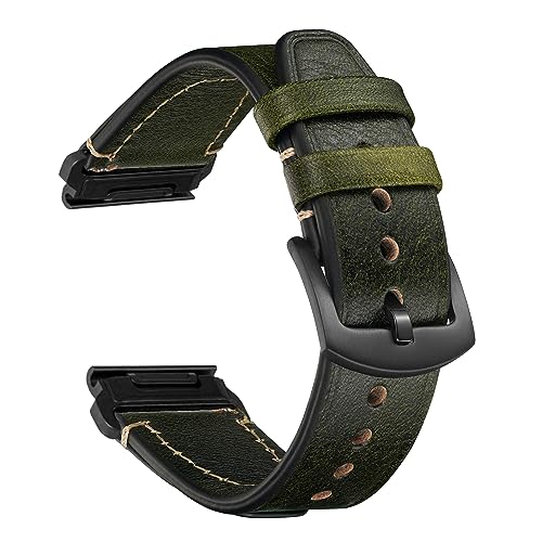 CeiBand Leder Armband für Garmin Quickfit 22mm 26mm, Damen und Herren Weich und Bequem Leder Uhrenarmbände Ersatzarmband für Garmin Quickfit 22mm 26mm (Grün) von CeiBand