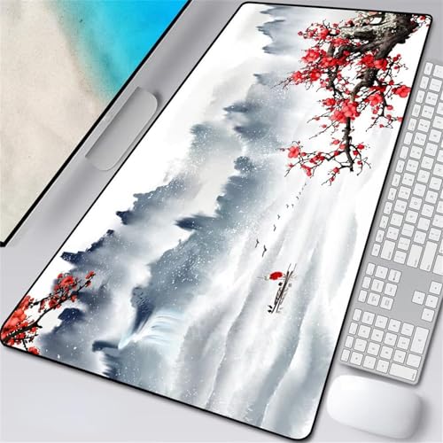 Gaming Mauspad,XXL 1200x600x3mm Landschaft Pflaumenblüte Mauspad,Groß Erweiterte Tischunterlage,Waschbares Mousepad,rutschfeste Gummi Mousepad für PC,Laptop Verbessert Präzision und Geschwindigkei von Cekog