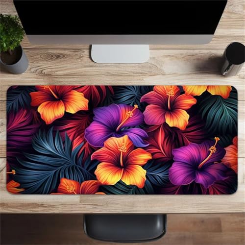 Gaming Mauspad 1000x500x3mm XXL Mauspad,Tropische Blumen Mauspad,Mousepad mit vernähten Kanten, mit Gummi Anti Rutsch Mousepad für Home Office Arbeit Spiel von Cekog