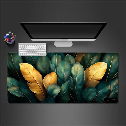 Gaming Mauspad 1200x600x3mm XXL Mauspad,Grünes Blattgold Mauspad,Mousepad mit vernähten Kanten, mit Gummi Anti Rutsch Mousepad für Home Office Arbeit Spiel von Cekog