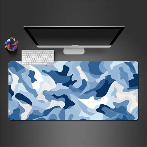 Gaming Mauspad 700x300x2mm XXL Mauspad,Blau Weiß Abstrakt Mauspad,Mousepad mit vernähten Kanten, mit Gummi Anti Rutsch Mousepad für Home Office Arbeit Spiel von Cekog