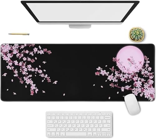 Gaming Mauspad 700x300x3mm XXL Mauspad,Rosa Mondblumen Mauspad,Mousepad mit vernähten Kanten, mit Gummi Anti Rutsch Mousepad für Home Office Arbeit Spiel von Cekog