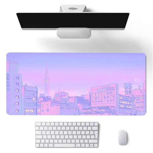 Gaming Mauspad 700x300x3mm XXL Mauspad,Stadt Cartoon Landschaft Mauspad,Mousepad mit vernähten Kanten, mit Gummi Anti Rutsch Mousepad für Home Office Arbeit Spiel von Cekog