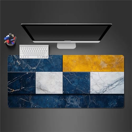 Gaming Mauspad 900x400x2mm XXL Mauspad,Blau Weiß Gelb Mauspad,Mousepad mit vernähten Kanten, mit Gummi Anti Rutsch Mousepad für Home Office Arbeit Spiel von Cekog