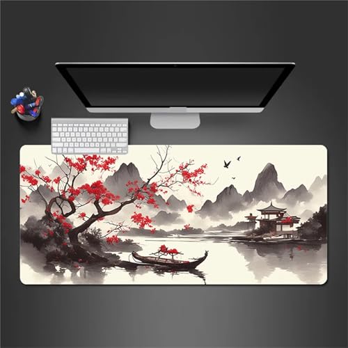 Gaming Mousepad XXL 700x300x2mm Groß Mausped,Chinesische Tusche-Landschaft Mauspad,rutschfest Schreibtischunterlage,Verbessert Gaming Mauspad Präzision und Geschwindigkei,Mauspad für Büro,Zuhause von Cekog