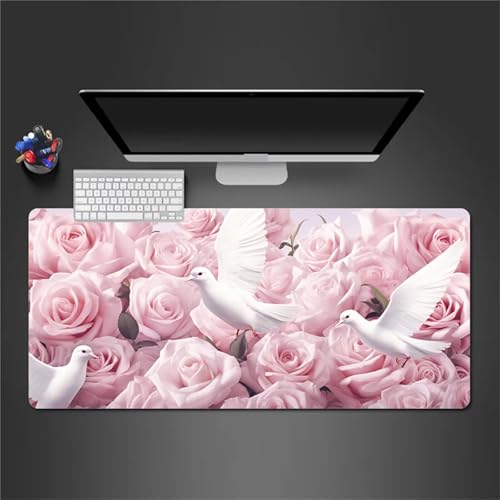 Gaming Mousepad XXL 900x400x2mm Groß Mausped,Rosa Rosenvögel Mauspad mit Motiv,rutschfest Schreibtischunterlage,Verbessert Gaming Mauspad Präzision und Geschwindigkei,Mauspad für Büro,Zuhause von Cekog