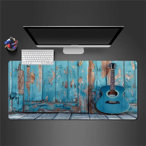 Gaming Mousepad XXL 900x400x3mm Groß Mausped,Blaue Gitarre Mauspad mit Motiv,rutschfest Schreibtischunterlage,Verbessert Gaming Mauspad Präzision und Geschwindigkei,Mauspad für Büro,Zuhause von Cekog