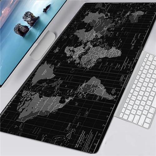 Mauspad Gaming XXL,400x700x3mm Groß Mousepad,Wasserdicht Mouse Mat Pad mit Anti-Rutsch Gummibasis,mit Genähte Kanten,Mausmatte für Computer,Laptop,Tastatur - Schwarze Weltkarte von Cekog