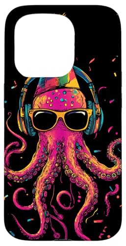 Hülle für iPhone 15 Pro Lustige Oktopus-DJ-Kopfhörer, bunt, Partyspaß von Celebration Music Rainbow Aquatic Marine life