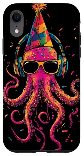 Hülle für iPhone XR Lustige Oktopus-DJ-Kopfhörer, bunt, Partyspaß von Celebration Music Rainbow Aquatic Marine life