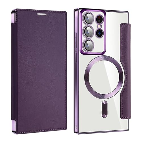 2024 New Leather Textured Flip Phone Case for Samsung S24/S23/S22 Ultra Plus, with Credit Card Holder (for S23 Ultra,Purple) von Cemssitu