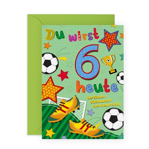 Central 23 Fußball-Geburtstagskarte zum 6. Geburtstag – Geburtstagskarten für Jungen und Mädchen – 6 Jahre alt – Geschenk für Kinder – mit Aufklebern von Central 23