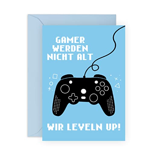 Central 23 Gamer-Grußkarte für Männer – GAMER WERDEN NICHT ALT WIR LEVELN UP - blaue Geburtstagskarte für Ihn – Geburtstagsgeschenk für Bruder oder Freund – mit Aufkleber von Central 23