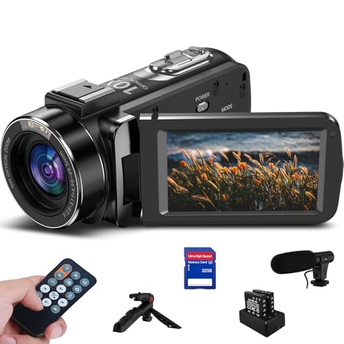 4K Videokamera Camcorder, 10X Optischer 120X Intelligenter Zoom Vlogging Kamera, 30 MP Autofokus Webcam Camera mit Stativ, 3,0-Zoll-IPS-Touchscreen, Mikrofon, 32 GB SD Karte, 2 Batterien für YouTube von Cenzoar