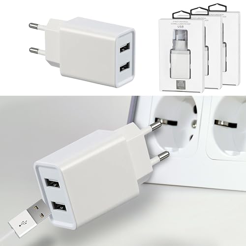 USB 2fach Ladegerät 4er Set | 5V 2A 10Watt 110-220V 56-60 HZ | Kunststoff weiß | Netzteil Netzstecker Netzladeadapter (1 x 4er Set USB 2fach Ladegerät 5V 2A) von Cepewa