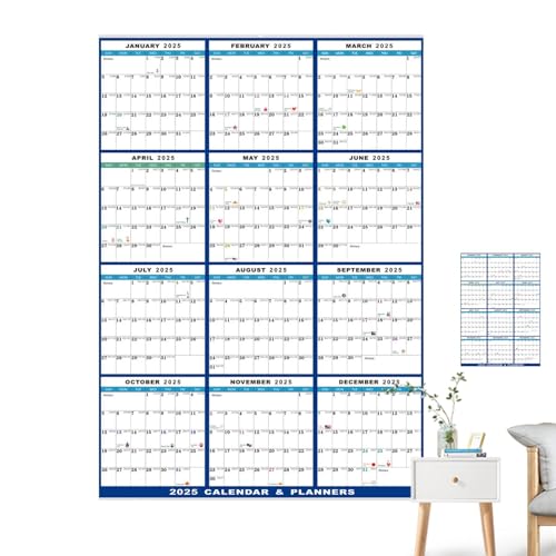 Erasable Wandkalender, 12-Month Yearly Planner, personalisierbarer Papierplaner, groß 2025, faltbares Design, Home Office Classroom Use, 61 x 94 cm von Ceprznvey