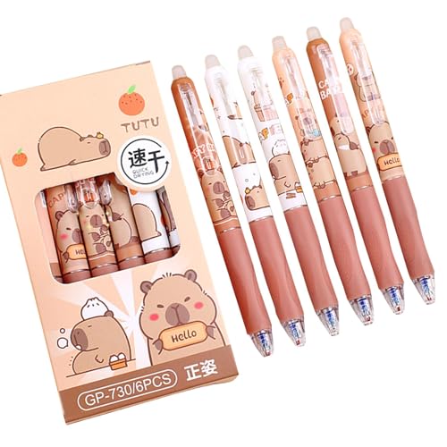 Gel Roller Pen, Capybara Pen Set, Kids Animal Themed Pens, Retractable Animal Pens, Capybara Pens, 6x School Festive Favor, Stationery Supplies, Class Reward Prizes, Gel Roller Pens von Ceprznvey