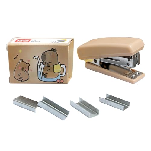 Kleine Stapler, niedliche Tierstapler, praktische Stapler, Cartoon Capybara Handstapler, niedliches Schreibtischzubehör für Schule und Zuhause, kompakt und leicht, 10 x 8 cm für Kinder und von Ceprznvey