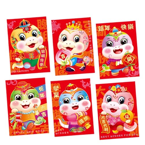 Lunar New Year Red Envelope, Cartoon Snake Pattern, Chinese Red Packets, 6X Chinese Envelopes For Money 2025, Red Packets Lucky Money, For Spring Festival, 4.52x3.14 Inches von Ceprznvey