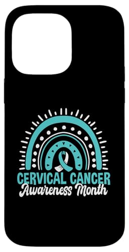 Hülle für iPhone 14 Pro Max Gebärmutterhalskrebs Bewusstsein Monat Blaugrün und Weiß Boho Regenbogen von Cervical Cancer Awareness Month Support Design