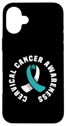 Hülle für iPhone 16 Plus Gebärmutterhalskrebs-Bewusstsein Blaugrün und weißes Band von Cervical Cancer Awareness Month Support Design