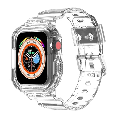 Sport Armbänd Kompatibel mit Apple Watch Armband 40mm 41mm 44mm 45mm 49mm, Transparentes Smartwatch Ersatzarmband mit Schutzhülle für iWatch SE Ultra Series 9 8 7 6 5 4 (40/41mm, Transparent) von Cezlstesy