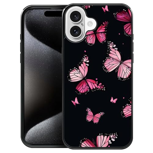 ChaiRy Hülle für iPhone 16 Plus mit Stoßfest Schutzecken, rosa Schmetterling Muster Handyhülle-[Militärischer Schutz] Stoßfest Schutzhülle von ChaiRy