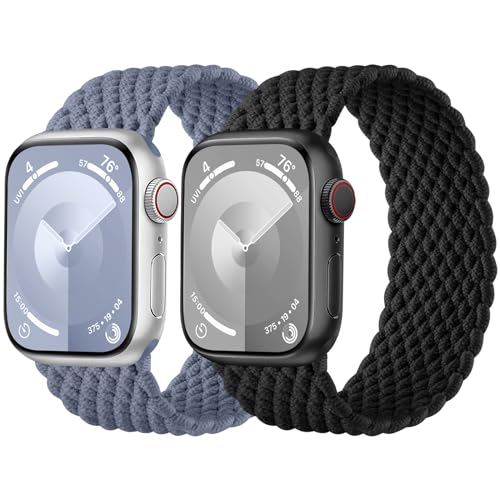 Charlam 2 Stück Geflochtenes Armband Kompatibel mit Apple Watch Armband 41mm 40mm 42mm 38mm, Elastisches Nylon Solo Loop Band Sport Armbänder für iWatch Series 9 8 7 6 5 4 3 2 SE Ultra, Damen Herren von Charlam