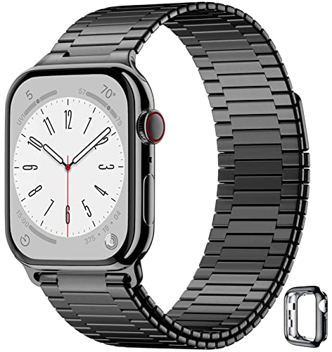 Charlam Ersatzarmband Kompatibel mit Apple Watch Armband 41mm 40mm 38mm, Magnet Metall Edelstahl Watch Ersatzband mit Hülle für iWatch SE Series 8 7 6 5 4 3 2 1, Damen Herren, Schwarz, Patentiert von Charlam