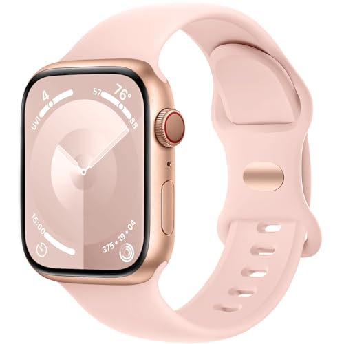 Charlam Kompatibel mit Apple Watch Armband 38mm 40mm 41mm für Damen Männer, Sport Silikon Ersatz Armbänder Kompatibel mit iWatch Armband SE Series 8 7 6 5 4 3 2 1, 38mm/40mm/41mm, Sand Rosa von Charlam