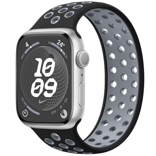 Charlam Sport Loop Armband Kompatibel mit Apple Watch Armband 41mm 40mm 38mm, Atmungsaktives Weich Silikon Armband für iWatch Serie 9 8 7 6 5 4 3 2 1 SE Ultra, Damen Herren, Schwarz/Grau von Charlam