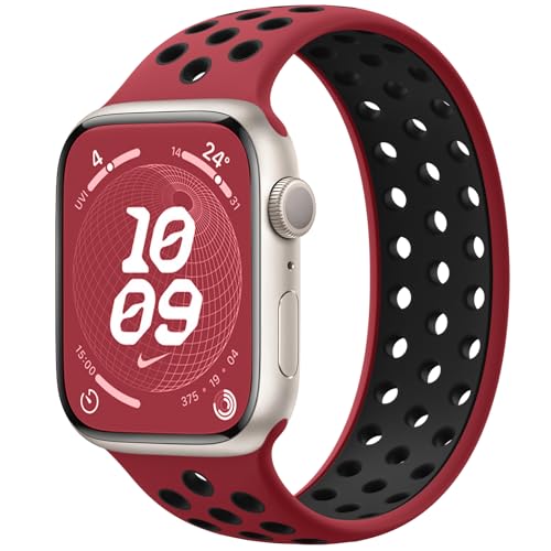 Charlam Sport Loop Armband Kompatibel mit Apple Watch Armband 44mm 45mm 49mm 42mm, Atmungsaktives Weich Silikon Armband für iWatch Serie 9 8 7 6 5 4 3 2 1 SE Ultra, Herren Damen, Rot/Schwarz von Charlam