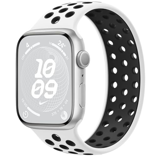 Charlam Sport Loop Armband Kompatibel mit Apple Watch Armband 45mm 44mm 49mm 42mm, Atmungsaktives Weich Silikon Armband für iWatch Serie 9 8 7 6 5 4 3 2 1 SE Ultra, Herren Damen, Weiß/Schwarz von Charlam