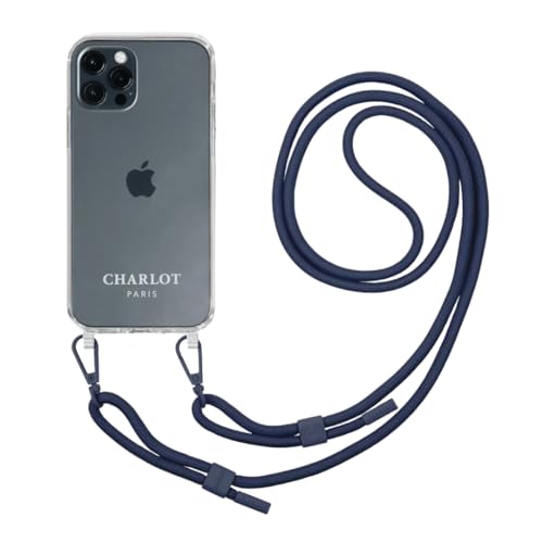 Charlot Paris Schutzhülle + Kordelzug, elegantes und praktisches Accessoire für Handy, Umhängetasche oder Hals (Marineblau, iPhone XS Max) von Charlot Paris