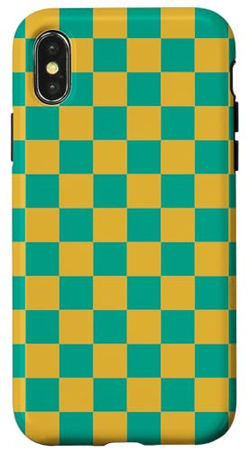 Hülle für iPhone X/XS Schachbrett kariert kariert Karo Muster grün gelb von Checkered Checked Check Pattern Designs